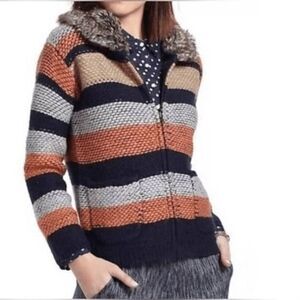 Sparrow Anthropologie Stripe Knit Full Zip Sweater Jacket XS Earthy Winter Cozy